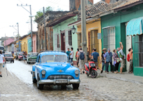 [Blue Car on Cobblestone Street - Trinidad]