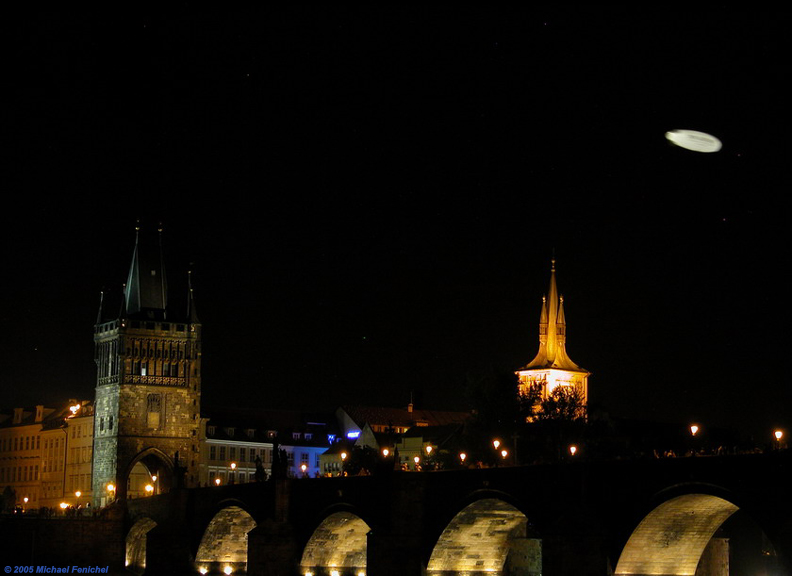 [View of Charles Bridge at Night - with UFO above]