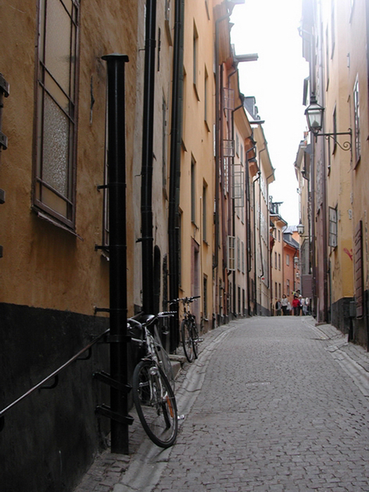 [Gamla Stan Alley with Bicycles - Up ahead is St.George and the Dragon]